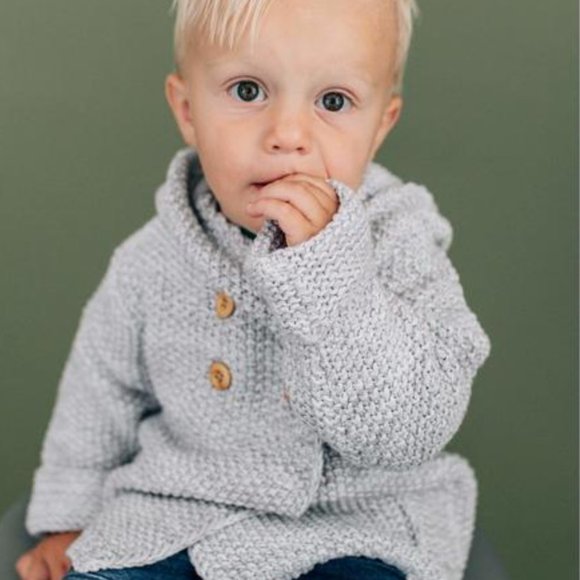 Beba Bean Crochet Knit Hoodie - Grey Unisex (6-12 Months) - Picture 1 of 5